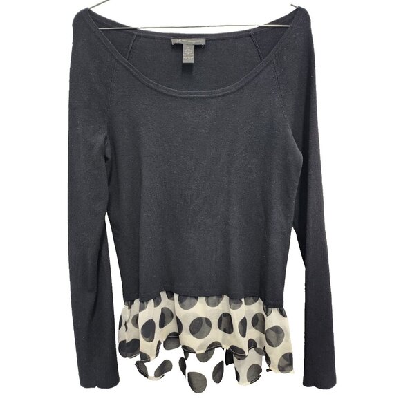 INC International Concepts Sweater Womens Medium Black Polka Dot Hem Pullover - Picture 1 of 8